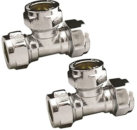 Pipestation® 15mm Chrome Compression Equal Tee | 15mm Tee Pipe Connectors for Copper Pipe | 15mm Compression Fitting T Connector | Copper Pipe Plumbing Fittings | Pack of 2