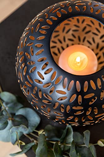 Fink großes Windlicht Ø 24 cm matt schwarzes Kugel-Stimmungslicht für Teelichter