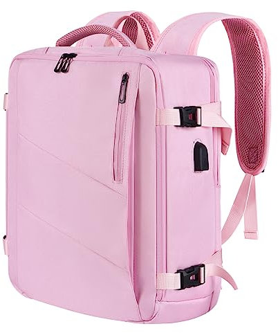 Leyrica Zaino da Viaggio 40x20x25 cm per Ryanair/Wizzair – Bagaglio a Mano Unisex, Zaino per Laptop 15, Borsa da Cabina Impermeabile, Daypack Casual, Zainetto da Lavoro (Rosa)