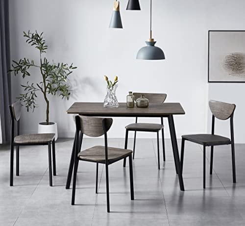mcc direct Dining Table and Chairs Set Metal Wood Effect Table Dining Set 4 Chairs Blake