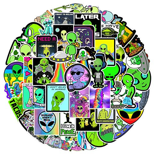 Alien Aufkleber 50 Stück Vinyl Aufkleber für Laptop, Stoßstange, Skateboard, Wasserflaschen, Computer, Telefon, Cartoon-Anime-Aufkleber für Kinder, Teenager, Erwachsene