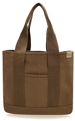 Damen Mittelgroß Handtasche Canvas Satchel Tote Bag Schultertasche Shopper für Bücher Alltag Arbeit kaffee