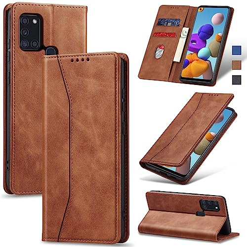 Jasonyu Wallet Case for Samsung Galaxy A21S, Flip PU Leather, Brown