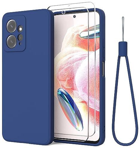 THIYUFUNS Funda con Xiaomi Redmi Note 12 4G con 2 Protector Pantalla Cristal Templado,Carcasa de TPU Silicona Bumper Líquida Ultradelgado Cover - Azul