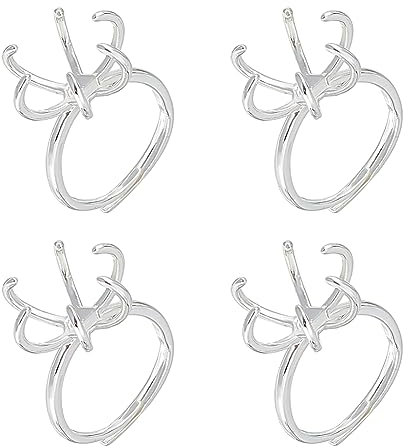 nbeads 4 STK. Klauenring Rohling, Einstellbare Messing Ring Bases 16.9mm 6 Prong Finger Ring Komponenten Claw Ring Base für DIY Ring Schmuck Machen, Silber