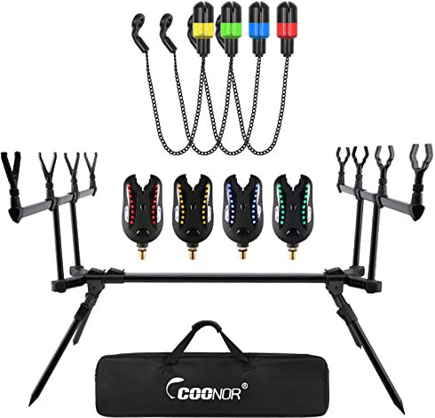 HUIOP Soporte de caña de Pescar de Carpa retráctil Ajustable con alarmas de mordida LED Swingers,Soporte de caña de Pescar