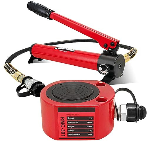 BASICM 30 Ton Hydraulic Ram Jack + 10000psi Cp-180 Hand Pump, Stroke 14mm And ZG3/8 Thread, Low Profile Hydraulic Cylinder Ram Jack Kit For Machinery Shipbuilding(Color:with pump)