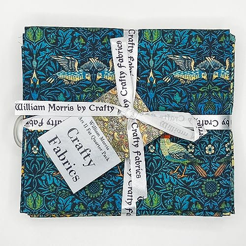 Baumwollperkal-Stoff – William Morris Vintage Designs – Schneidermaterial Meter – Fat Quarter Bundle – 4 Designs – Bundle 2