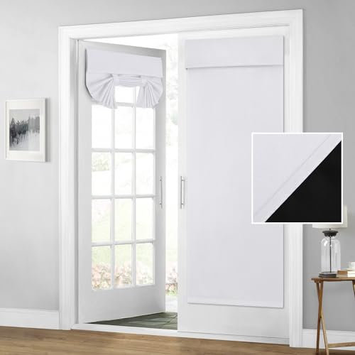 HOMEIDEAS 100% Blackout French Door Curtains, Privacy Room Darkening Curtains, 26 X 68 Inch Thermal Insulated Shades for Bedroom, (1 Panel, Greyish White)
