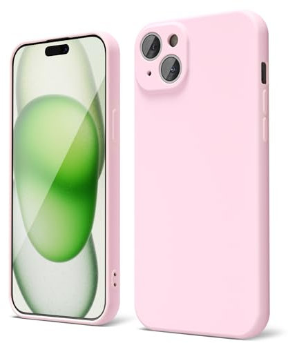 oakxco for iPhone 15 Plus Phone Case Liquid Silicone, Thin Slim Soft Rubber Gel TPU Plain Simple Cover for Women Girl Cute, Matte Solid Color,Light Pink