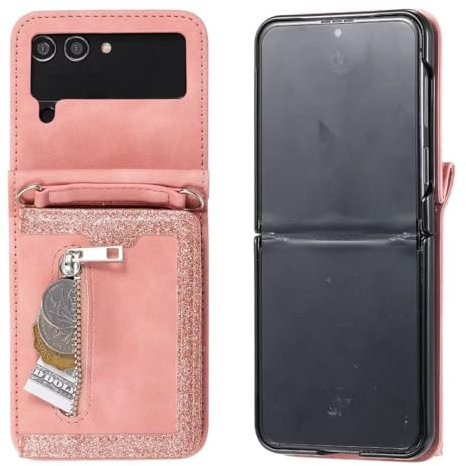 TUUNKMUY Coque Pour Samsung Galaxy Z Flip 4, Premium Housse en Cuir PU Fonction Support Etui Telephone Protection Portable Magnétique Pochette Pour Samsung Galaxy Z Flip 4,Rosa