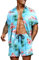 COOFANDY Chemise hawaïenne pour Hommes Ensemble Chemises et Pantalons Flamant Rose Motif Floral Chemise hawaïenne à Manches Courtes Chemise décontractée d'été PAT27 L