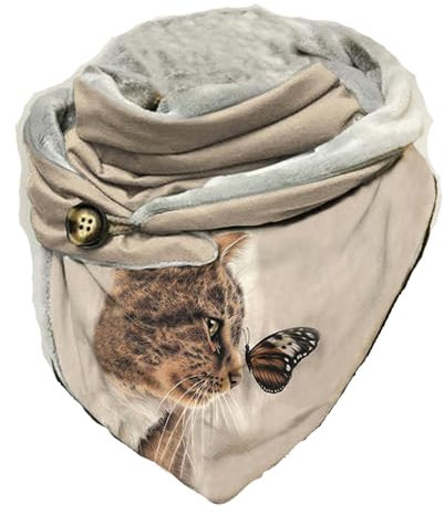Hiseng Dreieckstuch Damen Schals Groß Dreieck, Tier Katze Drucken Dreiecksschal Winter Warm Button Knopf Winterschal Lieblingsschal Stola Scarf für Damen Herren