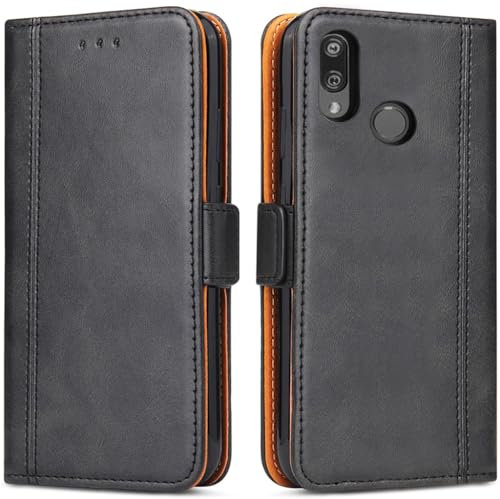 Coque pour Huawei P Smart 2019, Housse en Cuir PU Premium Etui à Rabat Pochette de Portefeuille, Étui de Protection pour Huawei P Smart 2019, Noir