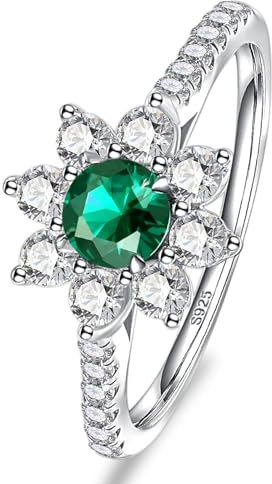 Yaresul Frauen Smaragd Blume Ring 925 Sterling Silber Smaragd Grün Ring Smaragd Floral Ring Paved Halo Cubic Zirkonia Smaragd SchmuckRing,Größe 49.3(15.7)