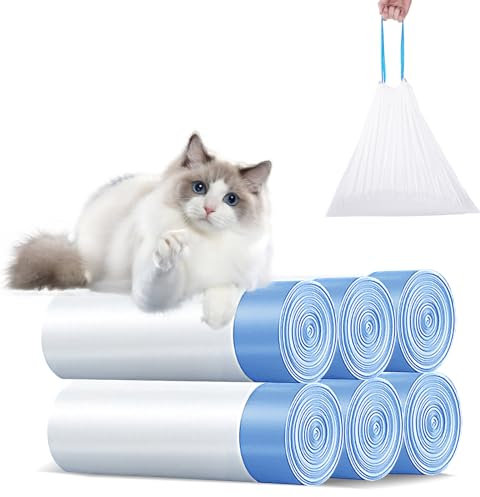 Sac litiere chat, avec poignée de transport, pour litiere chat autonettoyante, durables, résistants à la déchirure, 6 rouleaux/90 pcs
