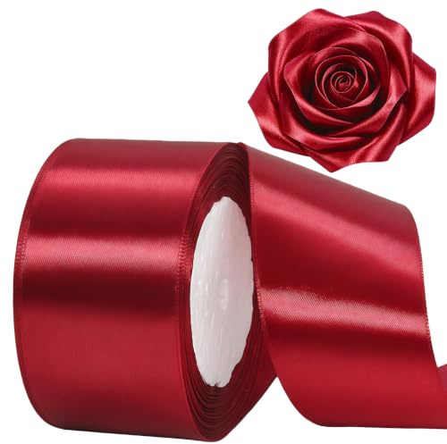 Weinrot Satinband 50mm,Geschenkband Satinband 22 Meter Polyesterband, Weinrot Schleifenband für Geschenkverpackung,Dekoration,Hochzeit,Weihnachten,Bastelarbeiten,und Geschenkverpackung