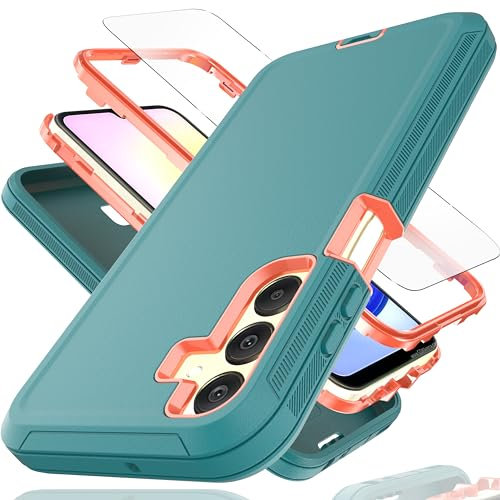 YmhxcY for Samsung A25 5G Case Galaxy A25 5G Case with Explosion-Proof Screen Protector,3 in 1 Shockproof TPU Hard PC Bumper Drop-Proof Shell for Samsung Galaxy A25 5G-Blue/Orange