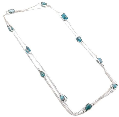 VACHEE Blauer Aquamarin, rauer Stein, handgefertigte Halskette mit tiefem Kragen, 91,4 cm, für Mädchen und Frauen, 925er-Sterlingsilber vergoldeter Schmuck 5103