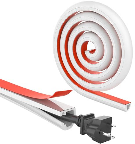 REFLYING Mini Goulotte de Câbles, Cache-Cordon en PVC Souple, Cache-Câble sur Le Mur, Ruban Autocollant Couvre-Câble pour Protéger Un Fil sur Le Sol, Blanc, 15×10mm -2 Mètres