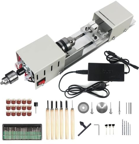 Tornio piccolo in metallo, mini tornio 6 in 1, 12-24 V 96 W, per modellismo in legno, intaglio, foratura, rettifica – perfetta rettificatrice per perline