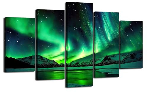 Visario 6349, 200 x 100 cm Bild auf Leinwand Polarlichter fertig gerahmte Bilder 5 Teile Wandbild