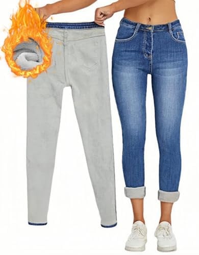 LuminBlaze Vaqueros Forrados Mujer Denim Térmicos de Invierno con Forro Polar Skinny de Tiro Alto Elásticos