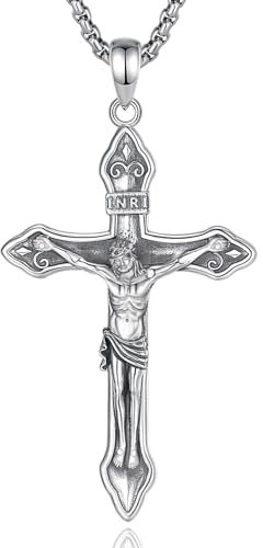 EUDORA Harmony Ball Kreuz Kette für Damen Herren Sterling Silber S925, Vintage Kruzifix Halskette Jesus Kreuz Anhänger Glaube Schmuck Christlicher Geschenk für Herren Frauen Vater Mutter, 22+2