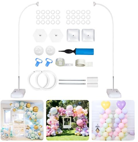 Arche de ballon réglable de 2,5 m avec support, demi arche de ballons, cadre pour anniversaire, mariage, fête prénatale, fête (blanc)
