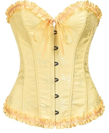Bslingerie Women Cute Pastel Colour Corset Top Shapewear Lingerie (M, Yellow)