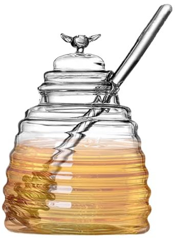 Pot À Miel En Verre De 500 Ml Avec Cuillère, Distributeur De Miel En Verre Transparent, Pot À Miel En Verre Avec Couvercle, Distributeur De Sirop De Grande Capacité, Récipient À Miel Polyvalent