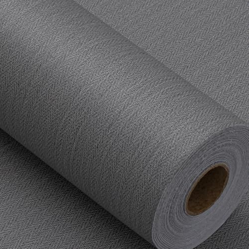Haimin Fabric Wallpaper Textured Contact Paper (24in X 393in) Grey Wallpaper Peel and Stick Faux Linen Wall Paper Self-Adhesive Vinyl Wallpaper Looks Like Herringbone Wallpaper (Gray)