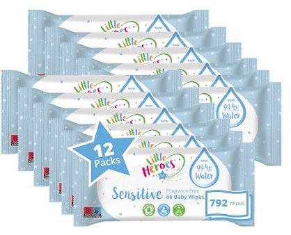 Little Heroes Sensitive Baby Wipes Fragrance Free Water Wipes - 792 Count - 12 x 66 Pack