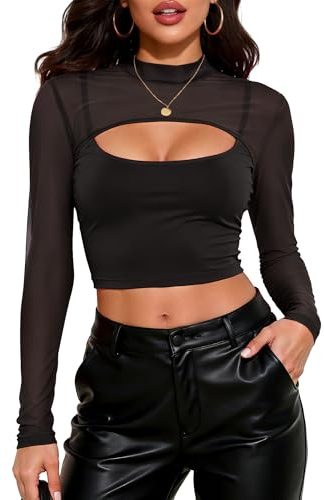 Zando Sheer Bolero Shrug for Women, Open Front Mesh Crop Top, Black, S