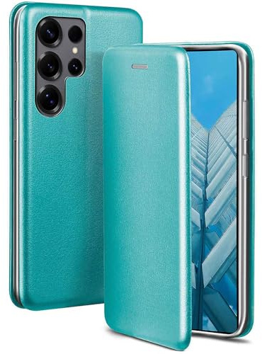 ONEFLOW Business Case für Samsung Galaxy S25 Ultra Handyhülle klappbar mit Standfunktion, Klapphülle Flipcase Cover Dünn, PU Leder Hülle mit Kartenfach, 360 Grad Schutzhülle, Mint Blau