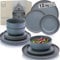 SÄNGER Bombay Graphit | Geschirrset 12 teilig, Steingut Geschirr 4 Personen, 4x Speiseteller 4x Dessertteller 4x Schalen, Teller Set modern | VALUE COLLECTION