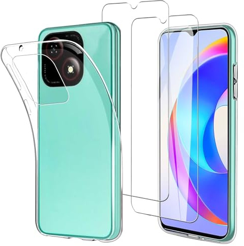JDXHFF Hülle für ZTE Blade A35E (6.52) Clear und 2X Schutzglas | Case und 2 Stück Schutzglas Gehärteter Film Displayschutzfolie - Transparent Weich Silikon Schutzhülle Flexibel TPU Tasche