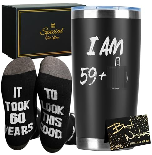 GOENMOOL 60th Birthday Gifts for Men, 20oz Travel Mug for 60 Year Old Man | 60th Birthday Gifts Set, For Him Dad Brother Uncle Husband, 60th Socks