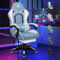 ALFORDSON Fauteuil de Jeu massant, Chaise de Bureau avec Repose-Pieds, capacité de Charge de 180 kg, Chaise Ergonomique pour PC, Rotation à 360°, Tissu en Lin,Bleu