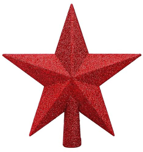 Glitter Star Mini Christmas Tree Topper, Shatter-Proof Small Christmas Tree Decoration for Holiday Ornament or Home Décor, Xmas Treetop 10 cm (Red)