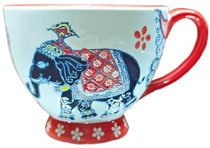 16oz / 450ml Coffee Mug Large Ceramic Mug Elephant Embossed Design Tea Cup for Tea Hot Chocolate Latte Cappuccino Microwave & Dishwasher Safe (White Mug(F))