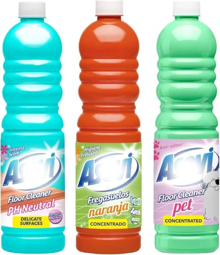 Spanish Floor Cleaner 1L Concentrated Liquid 3 Pack Bundle, PH Neutral, Pet & Orange Scents Multi-Purpose Use for All Floors, No Rinse Required, Long Lasting Fresh Fragrance, Powerful Cleaning & Shine