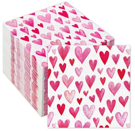 Nymora Servietten für Geburtstag, Hochzeit, Valentinstag, Babyparty - 20 Stück Papierservietten mit rotem Herz-Muster, personalisierbar, Tischdeko