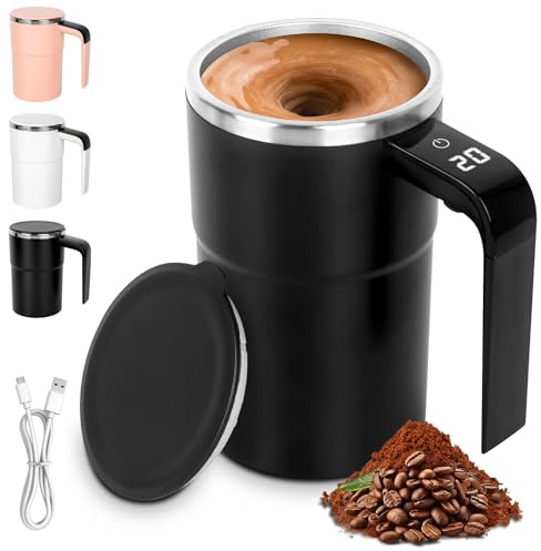 Mineup 380ml Selbstrührende Tasse, Automatischer Magnetischer Rührbecher, Selbstrührender Kaffeebecher, Wiederaufladbarer Intelligente Kaffeetasse mit Temperaturanzeige für Kaffee, Milch, Tee