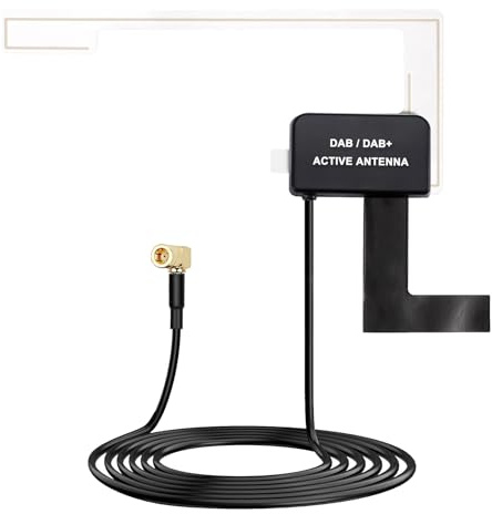 Antenna DAB per auto con connettore SMB, antenna DAB amplificata per autoradio da parabrezza con amplificatore 5-12V, cavo RG174 da 3 m, ricezione stabile, segnale migliorato per autoradio DAB+