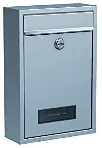 BASI Briefkasten | Wandbriefkasten aus Edelstahl | mit Namensschild | Zylinderschloss mit 2 Schlüssel | inkl. Befestigungsmaterial | Batteriemontage möglich