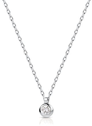 Miore Kette - Halskette Damen Kette Solitär Weißgold 9 Karat / 375 Gold Diamant Brilliant 0.05 ct 45 cm