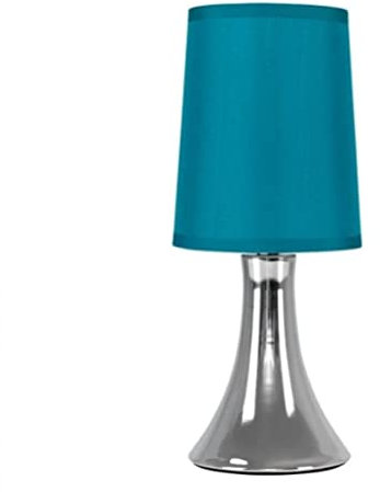 MiniSun | Small Modern Chrome Trumpet Touch Table Lamp with Turquoise Teal Fabric Shade | Table Lamps, Home Décor & Improvement Essential