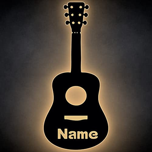 LEON FOLIEN Gitarre LED Deko Schlummerlicht Nachtlicht Guitarre Wandlicht Wandlampe personalisiert mit Wunsch Name Lasergravur Abendlicht Kinderzimmer Geschenk zum Geburtstag Papa Mama