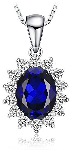 JewelryPalace Ovalschliff 3.2ct Erstellt Saphir Prinzessin Diana Kate Middleton Kette Anhänger, Schmuck Set Blau, Halsketten Damen Silber 925 Collier Edelstein Mädchen, Ketten für Frauen Geschenk 45CM